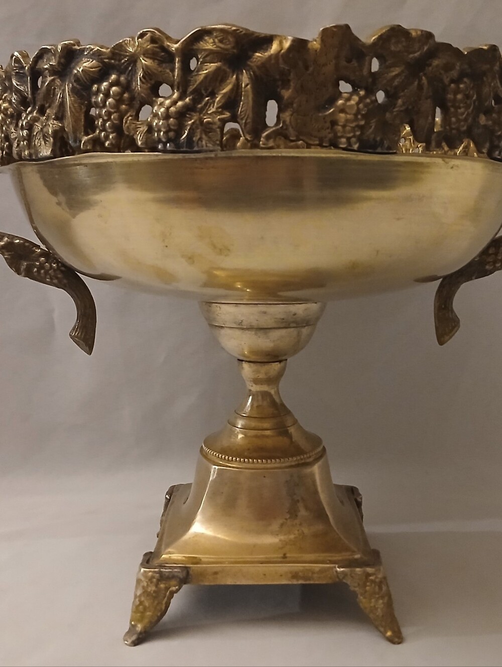 Vintage Brass Large Double Handle Pedestal Compote